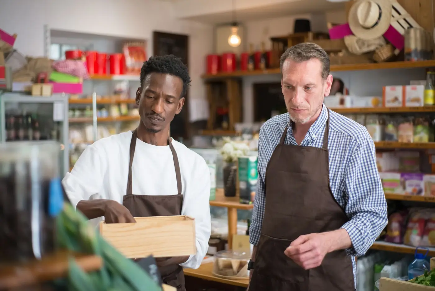 Small business owners working together in their store