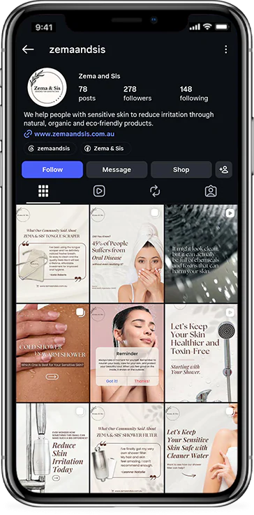 Instagram feed design shown on a phone