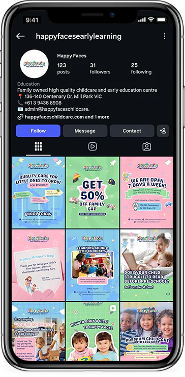 Instagram feed design shown on a phone