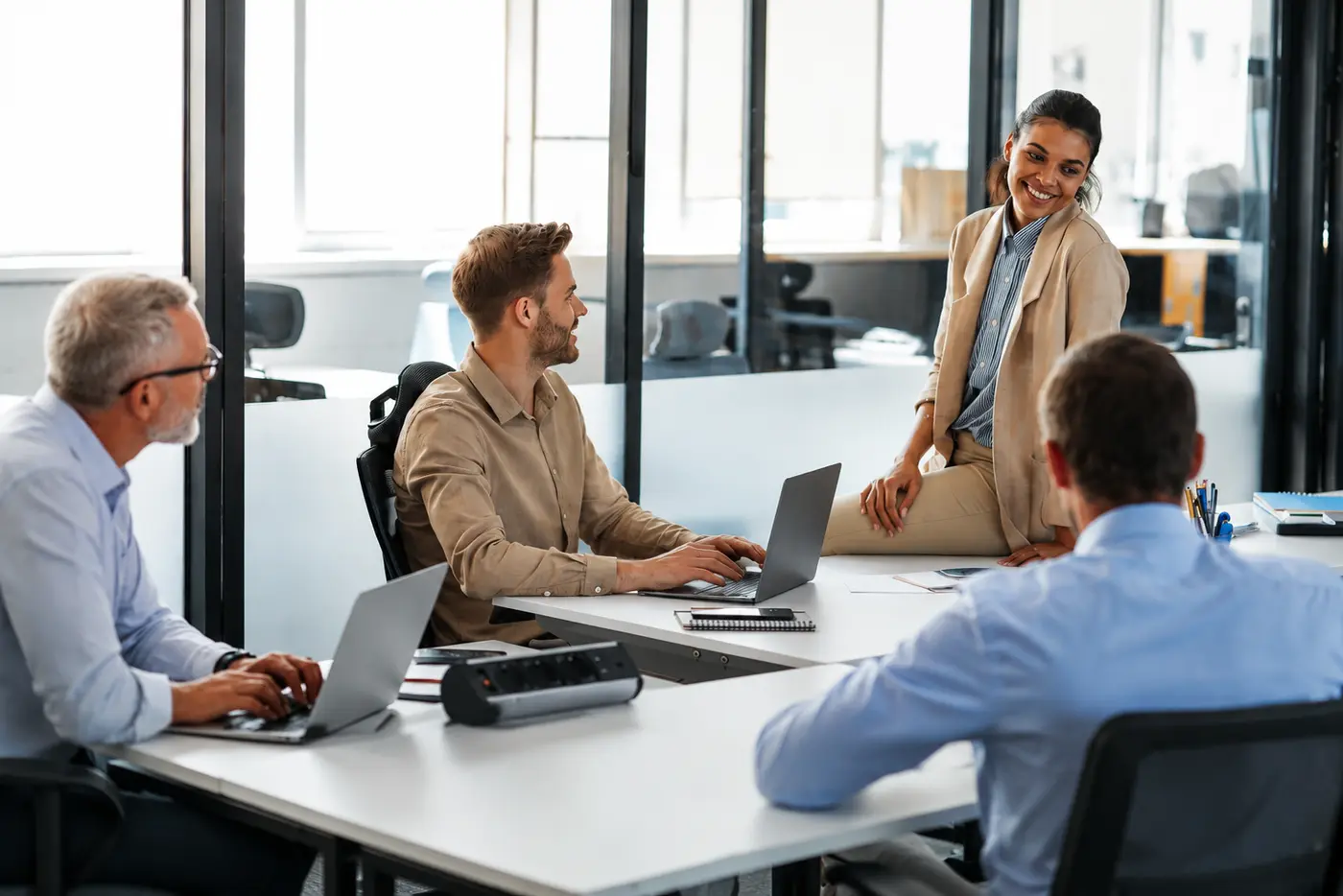 Team working together at a meeting table