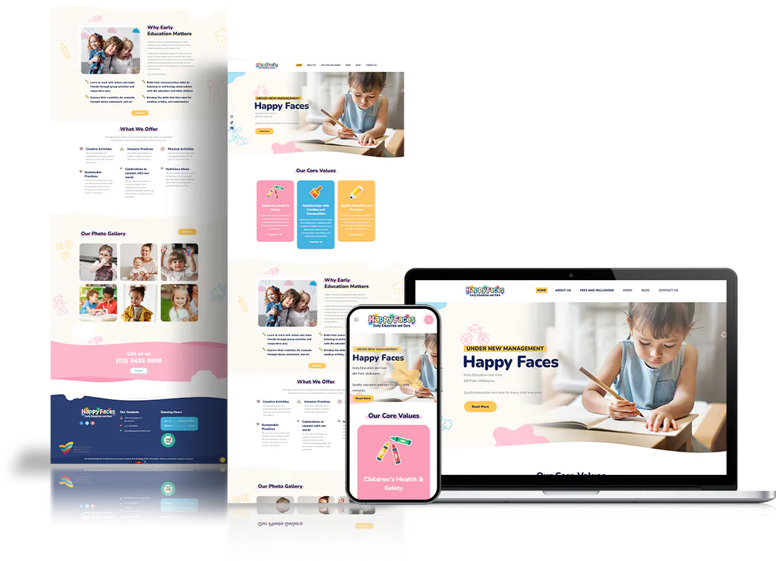 Website project shown on desktop, tablet and phone