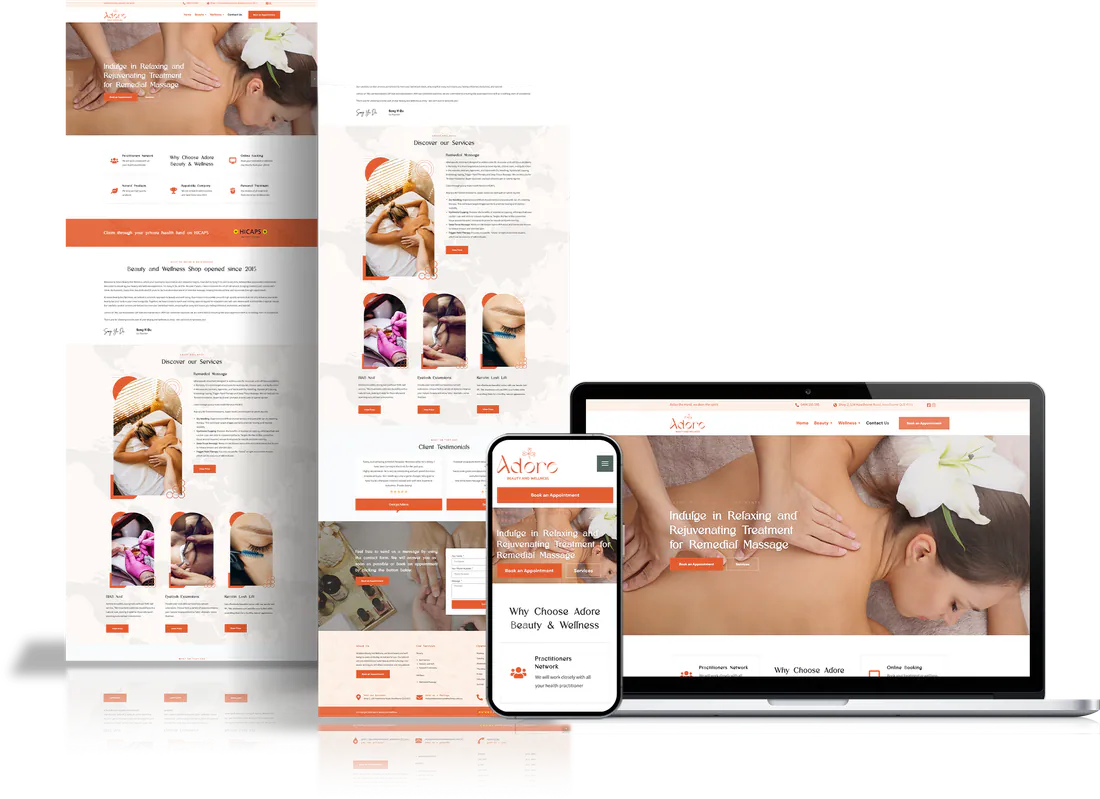 Website project shown on desktop, tablet and phone
