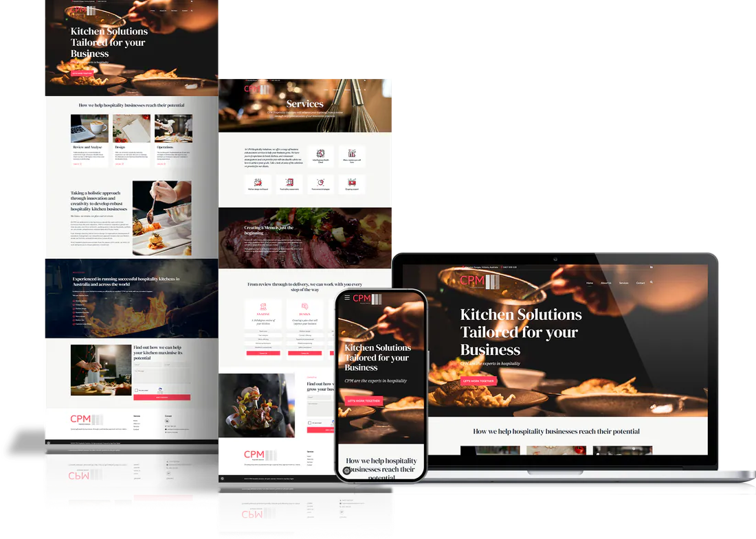 Website project shown on desktop, tablet and phone